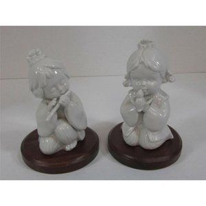 Vintage Enesco Japanese Girls On Wood Bases Girls